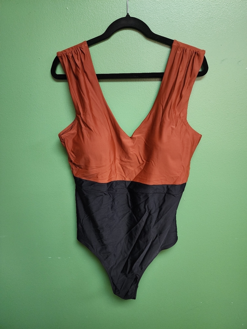 Summersalt One Piece Swimsuit Colorblock Black & Rust Deep V Sz 18T